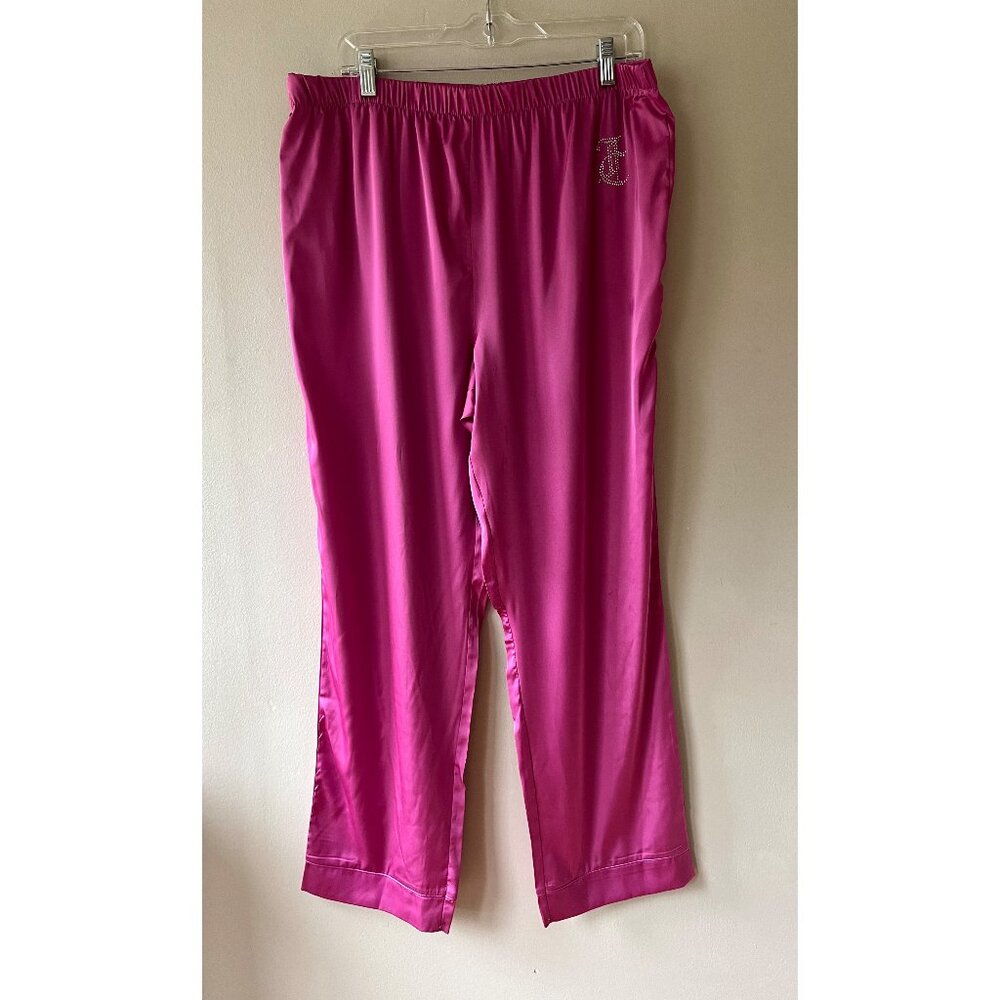 Juicy Couture Sz XL Hot Pink Satin Pajama Pants Joggers Lounge Pull On‎